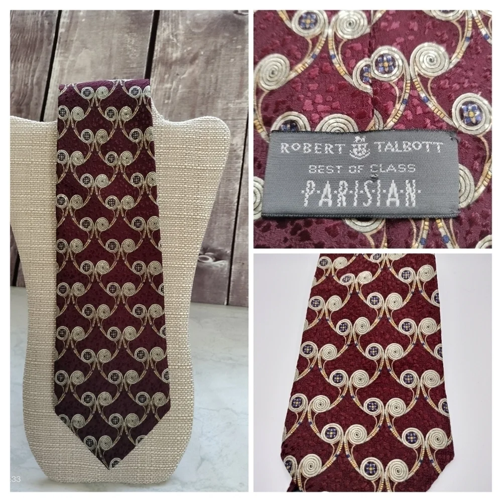Robert Talbott Best Of Class Burgundy Silk Tie Necktie Swirl Abstract Boho